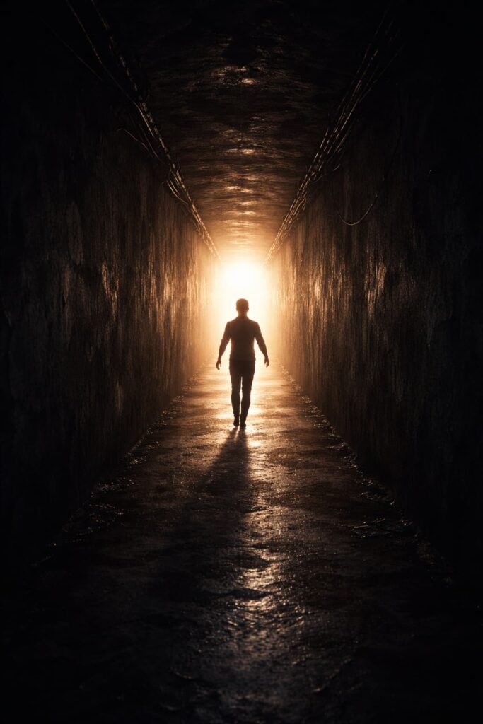 L_homme marchant vers la lumière